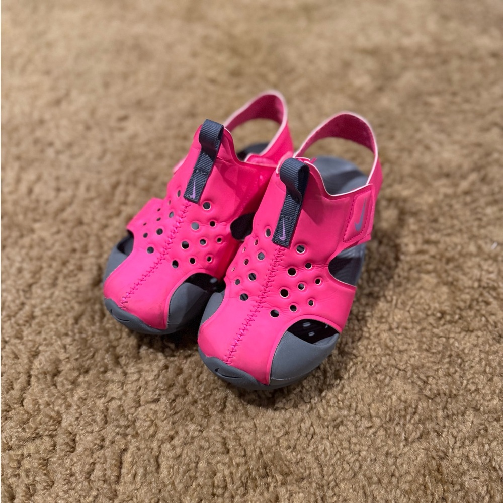 Nike Pink and Gray Kids Sandals